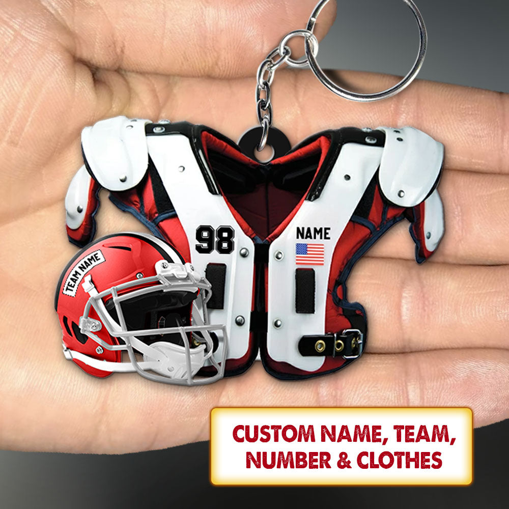 American Football Shoulder Pads, Helmet Personalized Acrylic Keychain  2 Sided Print, UOND