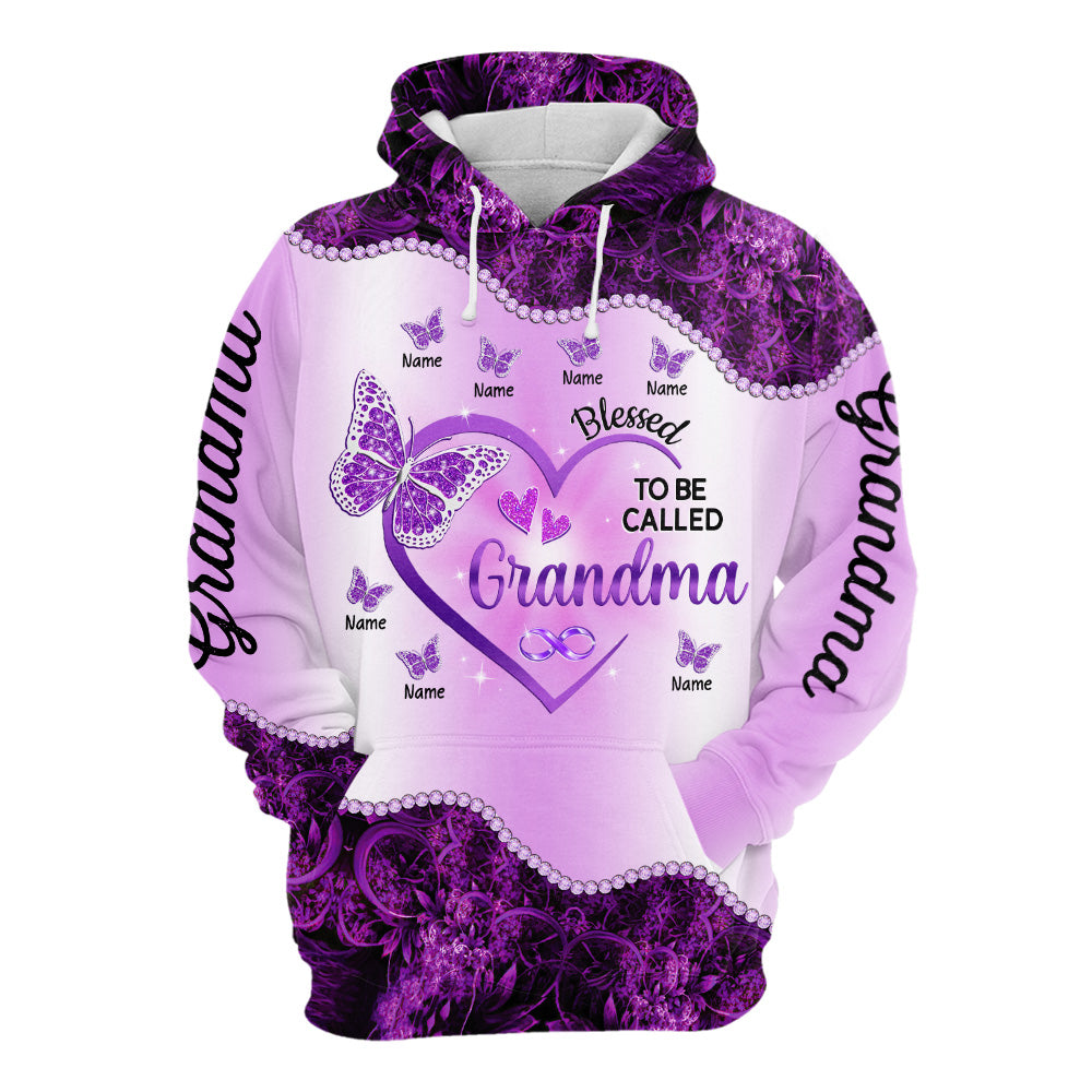 Personalized Purple Heart Butterflies All Over Print Shirts For Grandma Nana GiGi, Lihd