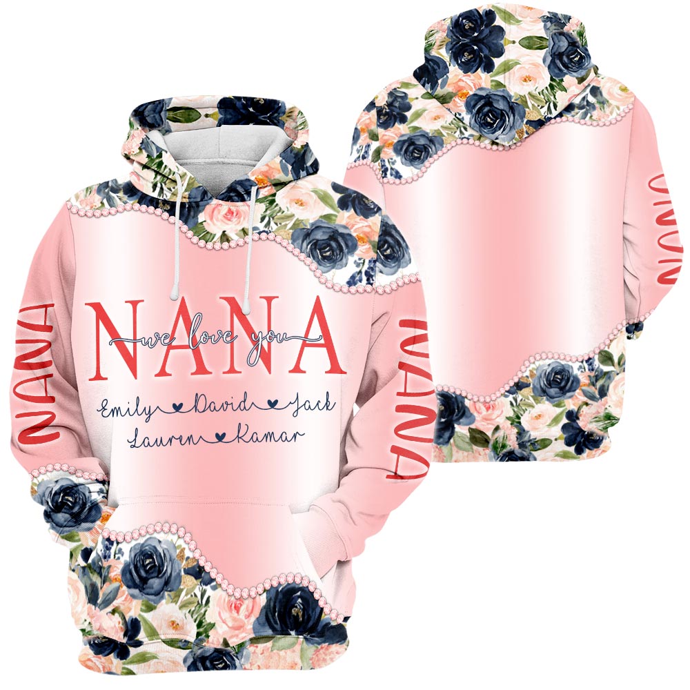 Personalized Grandma We Love You Flower All Over Print Shirts Gifts For Grandma Nana For Birthday Mothers Day Anniversary, Huts