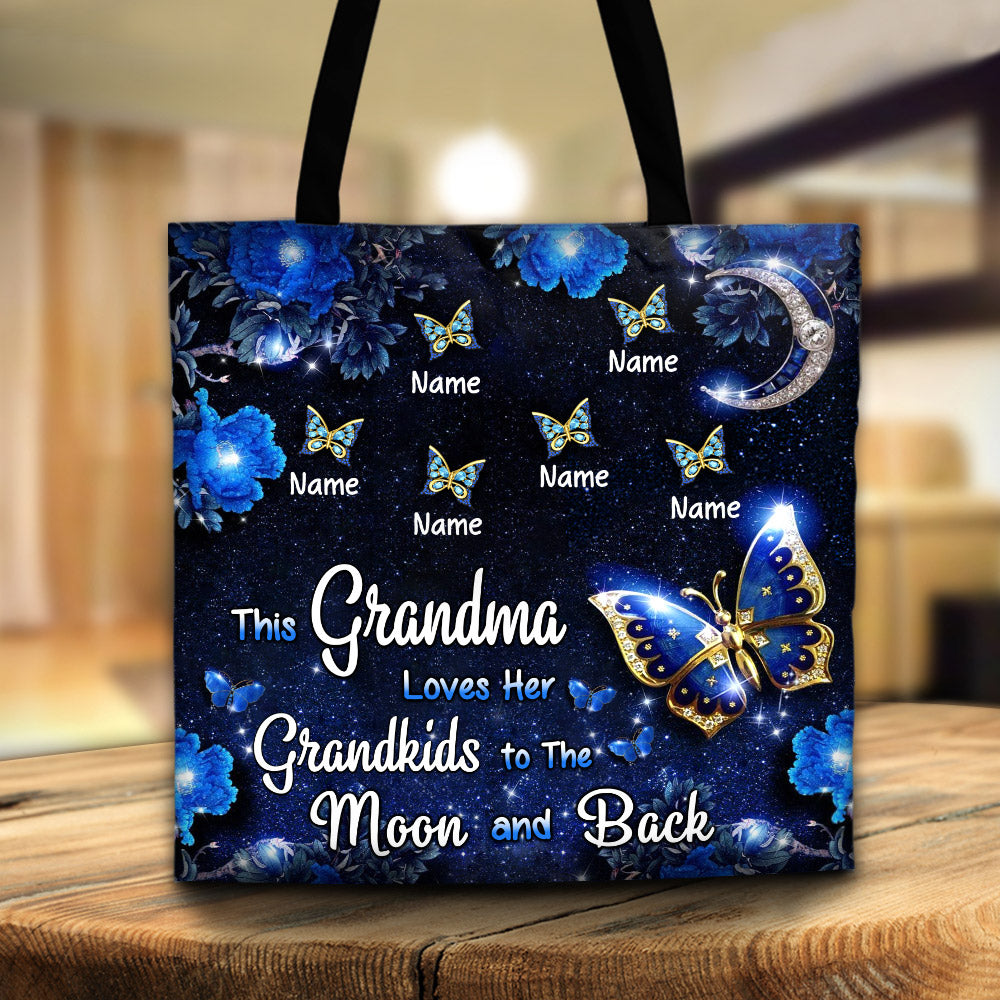 This Grandma Loves Her Grandkids to The Moon And Back Printed Personalized Tote Bag For Grandma, Hn98, Lihd