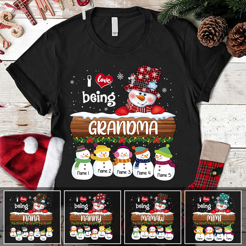 I Love Being Grandma Snowman With Her Snowmies Christmas Personalized Shirt For Grandma, HN98, TRHN