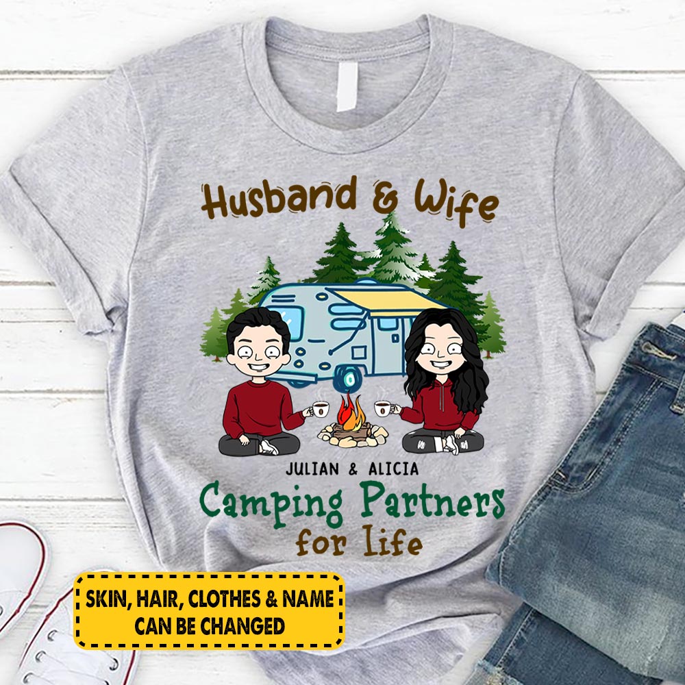 Husband & Wife Camping Partners For Life Personalized Shirt For Wife and Husband, Anniversary, Valentine's Day, Mother's Day Gift For Wife Vr2, PHTS