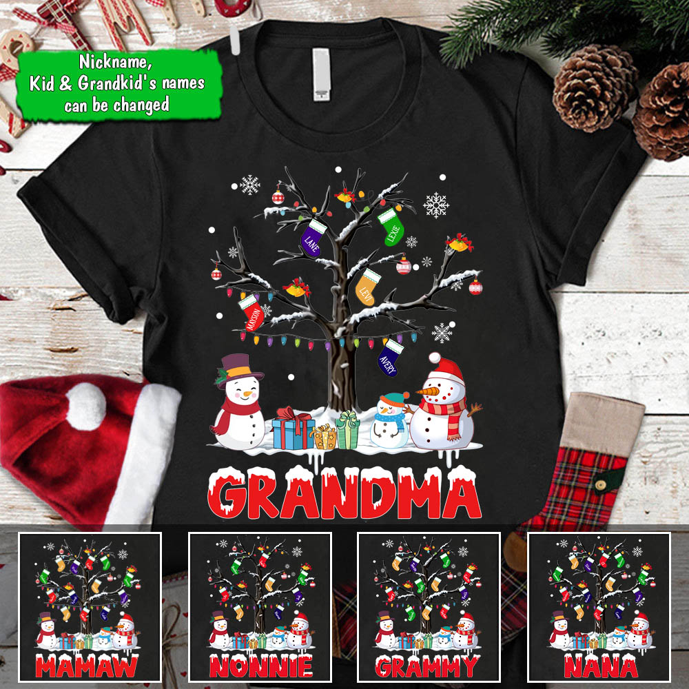 Personalized Xmas Gift for Grandma, Nana, Gigi, Grandma Xmas Gift Tree, Custom Nickname & Grandkid's Names shirt - PT98 - DO99