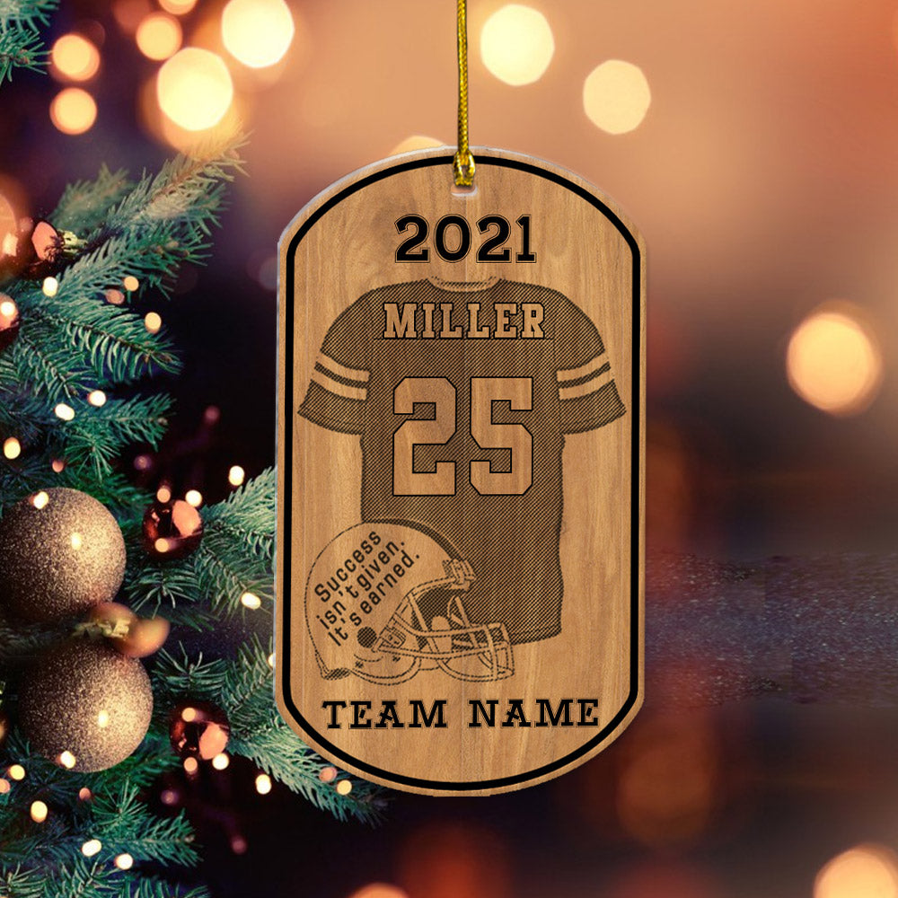 Football Player Christmas Ornament Gift, Personalized FREE with Name, Team and Number, LIHD