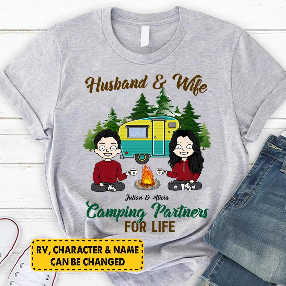 Husband & Wife Camping Partners For Life Personalized Shirt For Wife and Husband, Anniversary, Valentine's Day, Mother's Day Gift For Wife, PHTS