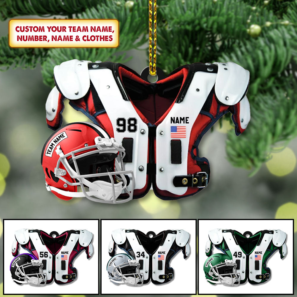 American Football Shoulder Pads, Helmet Personalized Acrylic Ornament 2 Sides Print, UOND, Made By Acrylic And The 2 Sides Are The Same