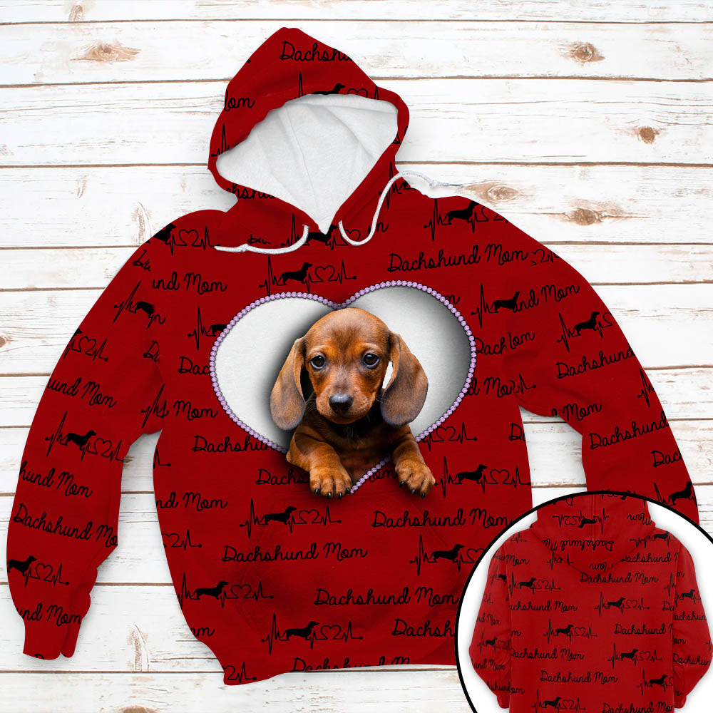 Dachshund Mom Heartbeat Valentine All Over Print Shirt For Dog Mom, Dog Lovers, M0402, Phts