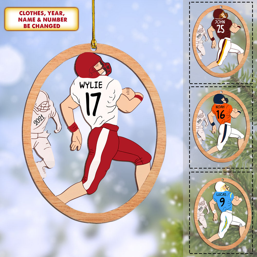Personalized Football Christmas Wood Ornament, LIHD, Made By Wood And The 2 Sides Are The Same