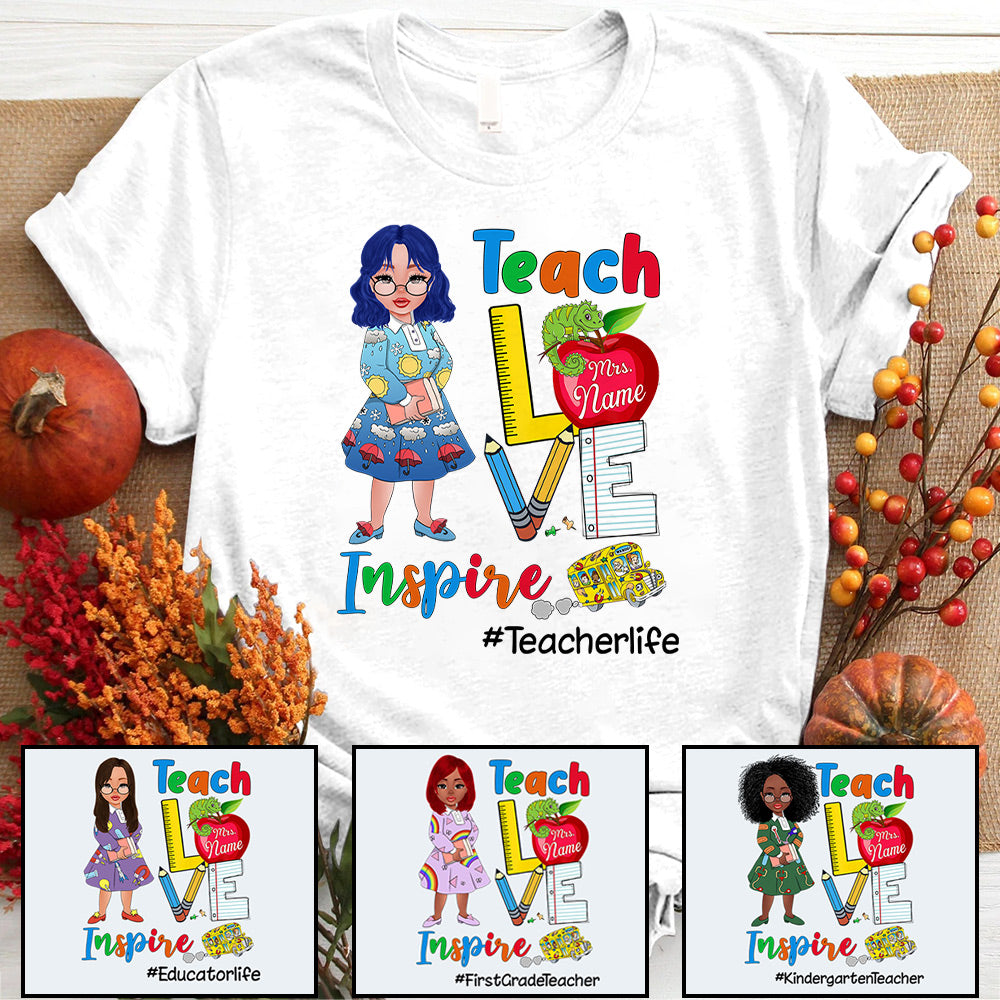 Teach Love Inspire #teacherlife, Personalized shirt for Teachers, Magic School Bus lovers, Name, Hastag & Character can be changed, HG98, LOQN